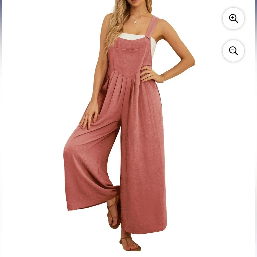 Cueply Women's Overalls Jumpsuits Adjustable Straps Wide Leg 05 Rust Red L NWT